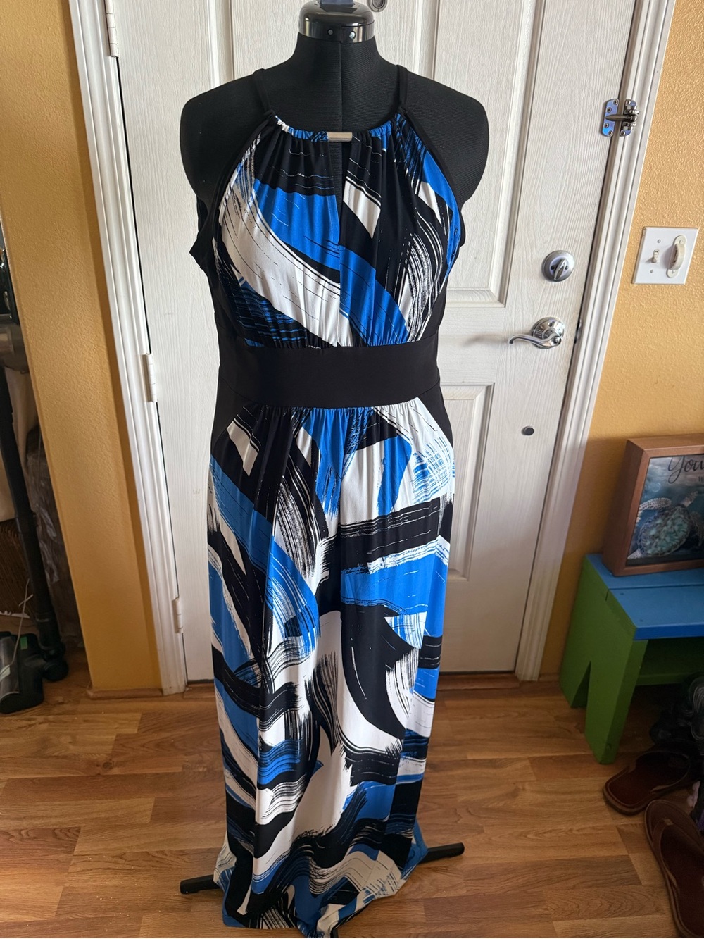 London Times Blue, Black & White Printed Dress